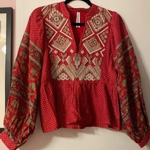 Anthropologie embroidered puff sleeve shirt sz 6